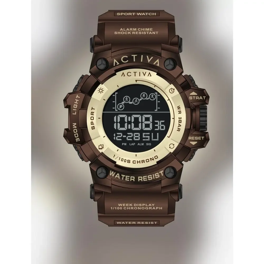 Activa Digital Essentials Unisex Watch 50mm Brown Tone Case Brown Band New